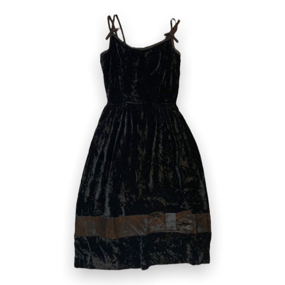 Vintage 50s Jonathan Logan Black Velvet Bow Detail Dress XS Classic Cocktail